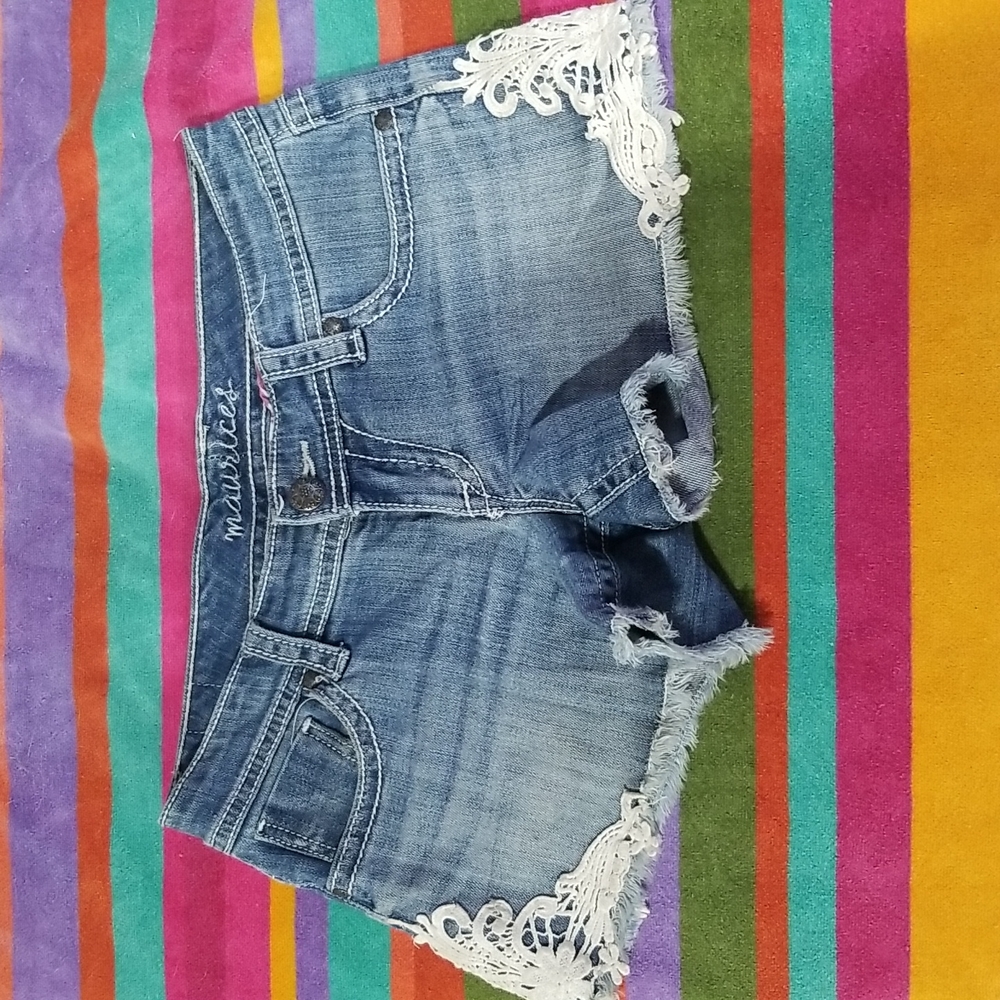 Denim Shorts with Lace Detail